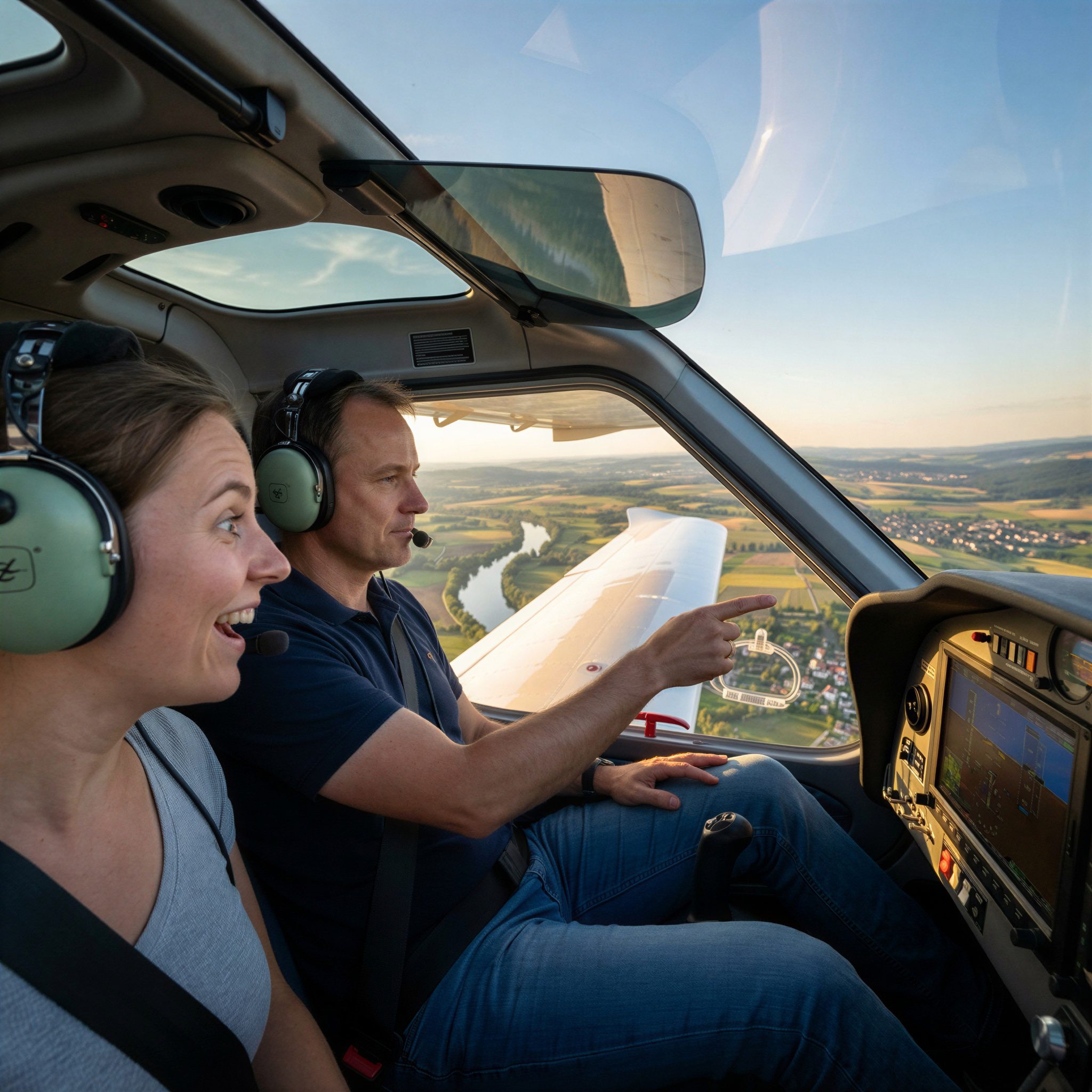 glückliche Kundin im ultraleichflugzeug