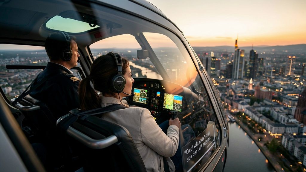 Sicht ins Cockpit eines fliegenden Helikopters