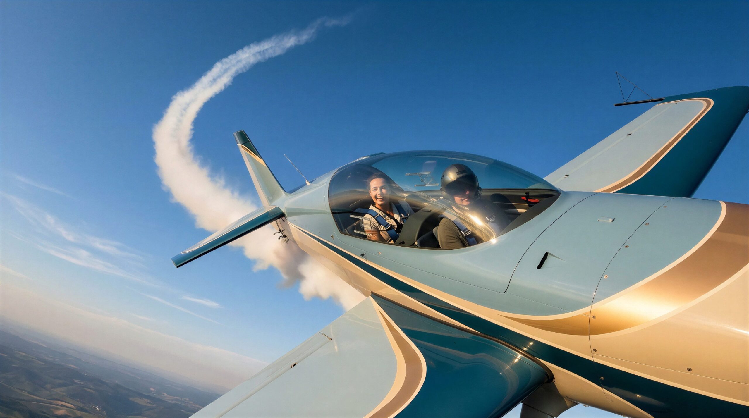 frontalsicht auf Cockpit während eines Manövers eines Kunstfluges